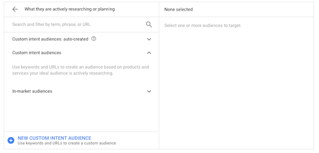 Custom Intent Audience in the Adwords Interface