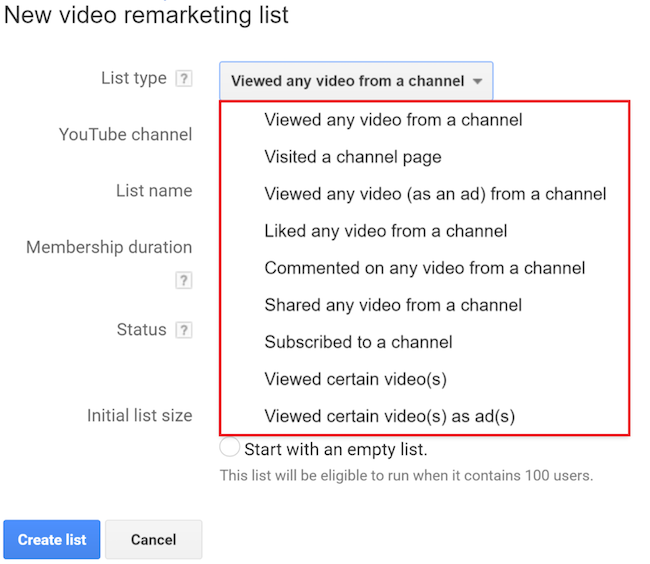 New video remarketing list