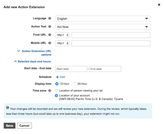 Bing Ads Action Extensions Setup