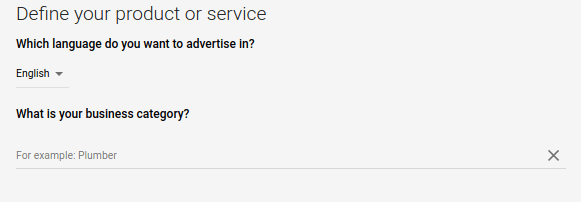 Google Ads define your product or service settings