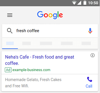 Google Ads call only ad example