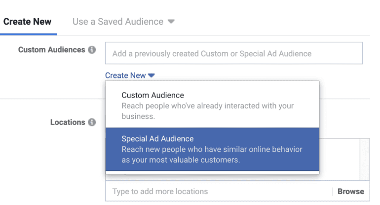 Facebook special ad audience
