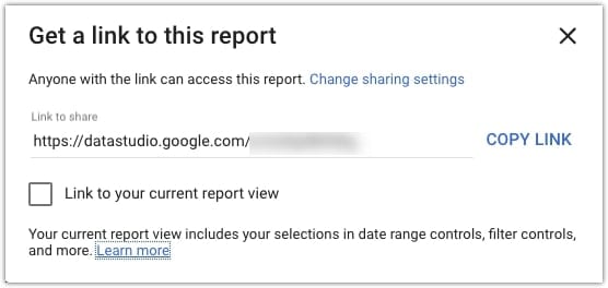 Google Data Studio get a link to this report