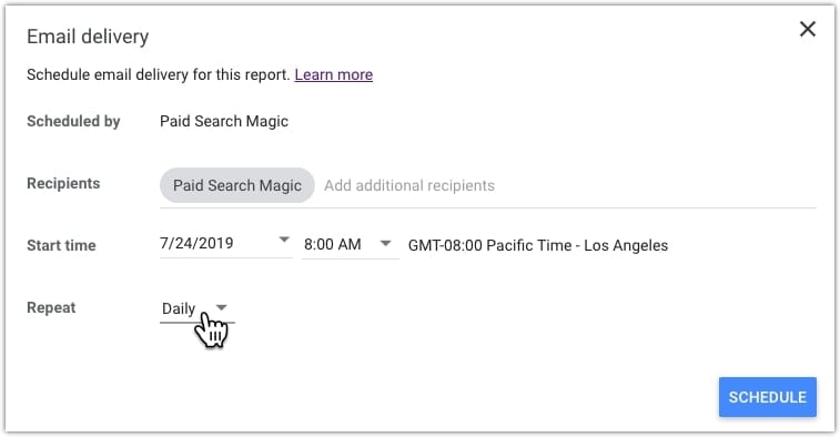 Google Data Studio schedule reports for email delivery