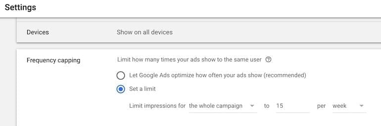 Google Ads Display Ad Settings Frequency Capping