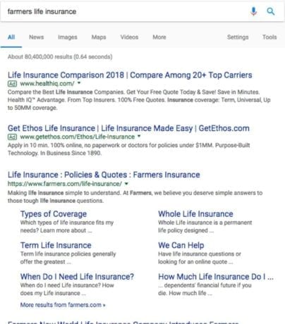 life insurance paid search