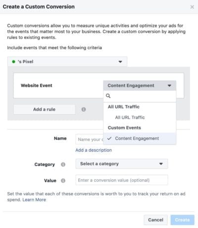 Choosing Content Engagement as a Conversion Event in Facebook Ad Manager