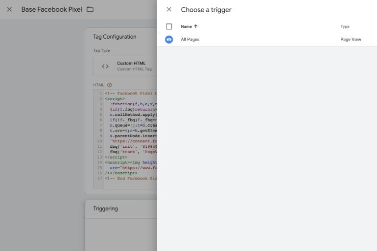 Setting the Page View trigger to All Pages