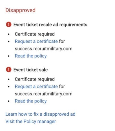 Google Ads Policy Disapproval