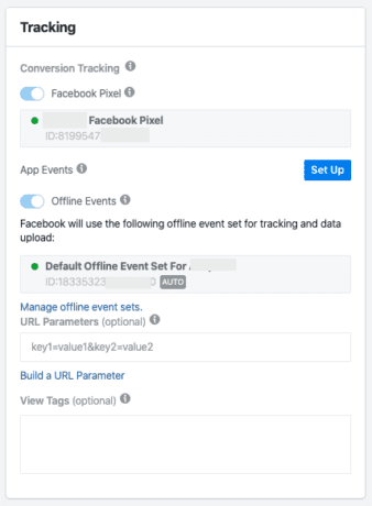 Facebook Ad level Tracking settings