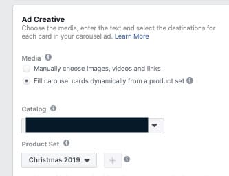 choosing your catalog at the ad creation level on your Facebook conversion campaign