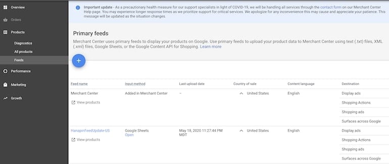 primary product feeds in Google Merchant Center