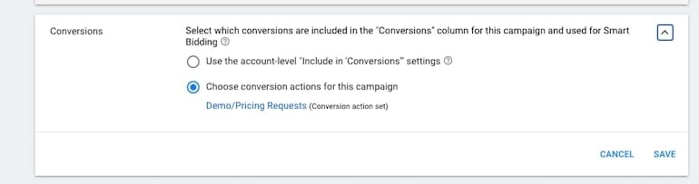 choose conversion action set in google ads