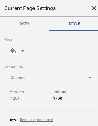 adjust page size for data studio report