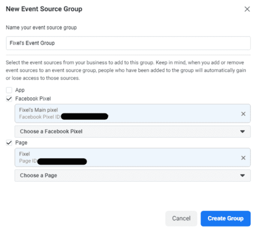 facebook new event source group creation