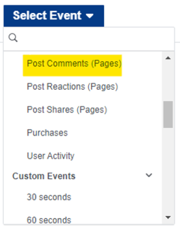 facebook select event menu with post comments highlighted
