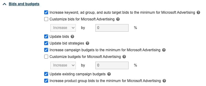 transfer google ads to microsoft ads bids and budget settings