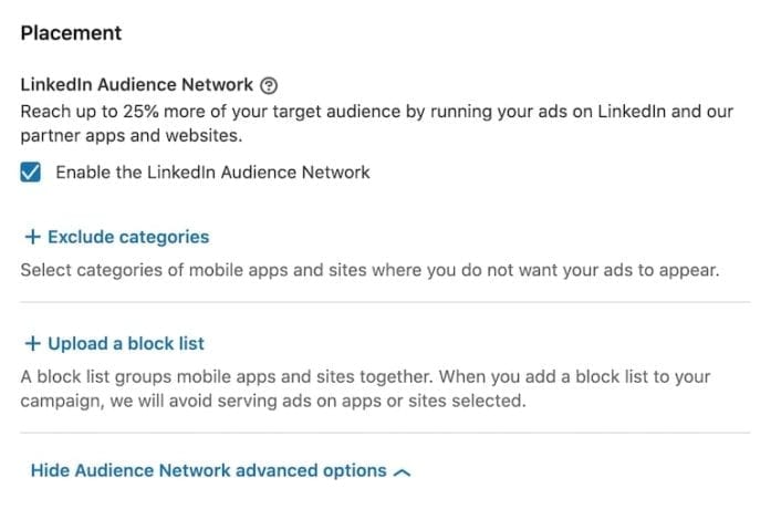 linkedin  ad placement  options