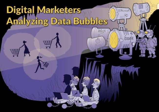digital marketers analyzing data bubbles
