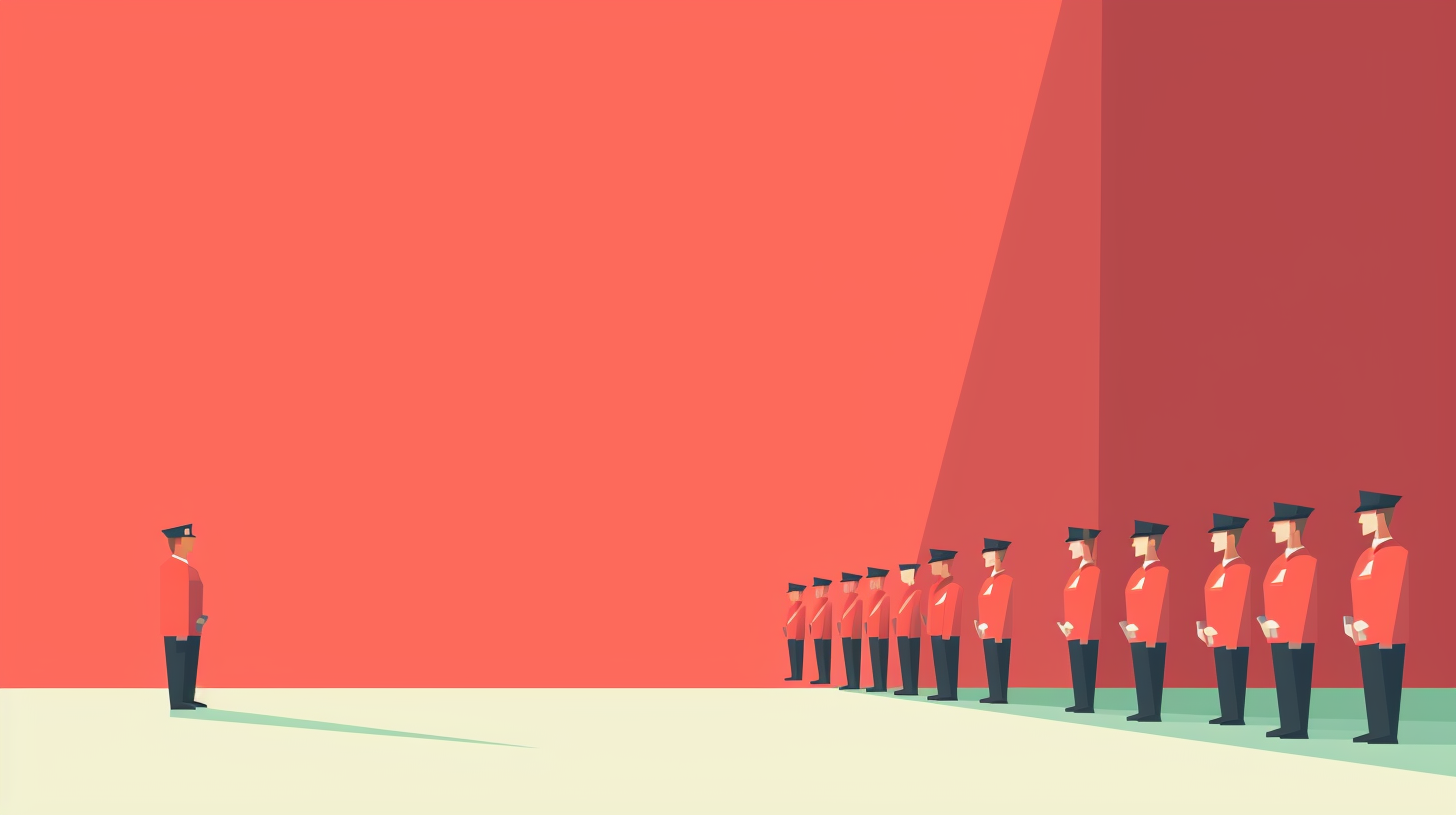 Abstract illustration of a group of security guards in red