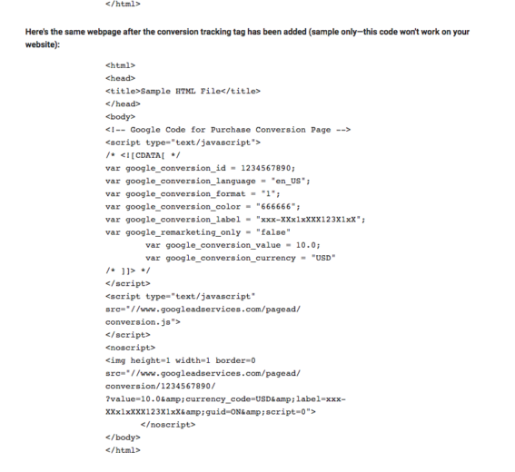 AdWords conversion tracking code